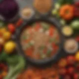 Colorful array of fresh vegetables and grains