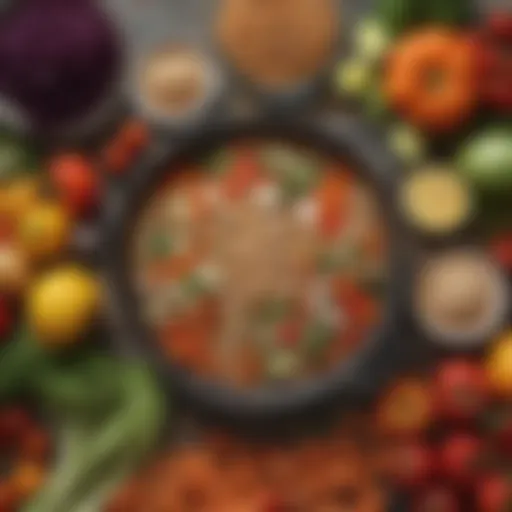 Colorful array of fresh vegetables and grains
