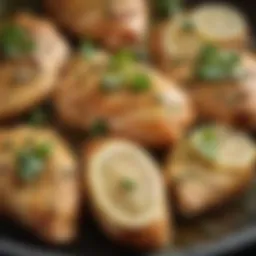 A vibrant display of chicken piccata garnished with fresh parsley and lemon slices