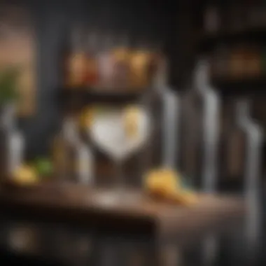 A stylish bar setup with various mixers and garnishes for cocktails