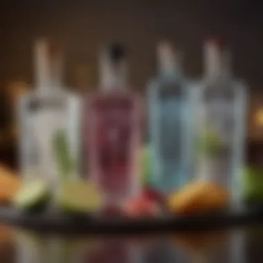 An array of gin bottles showcasing diverse flavor profiles