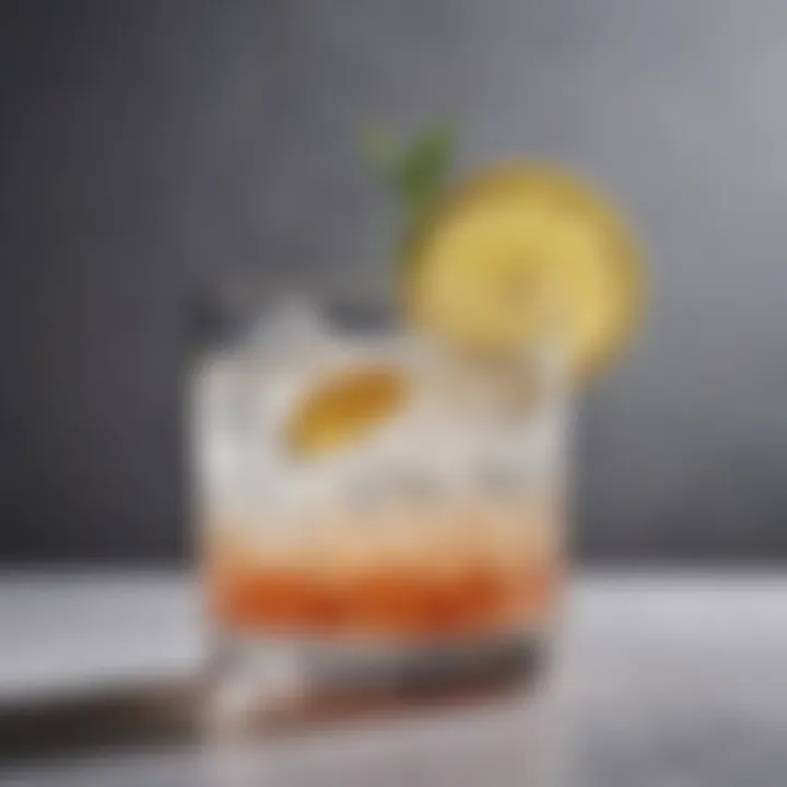 Close-up of a gin cocktail with intricate layers of flavors