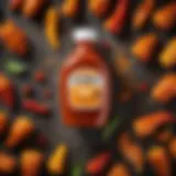 A vibrant display of ingredients for honey hot wings sauce including honey, peppers, and spices.