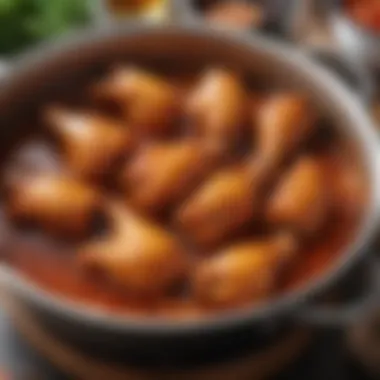 Simmering Honey Hot Wings Sauce A close-up of a saucepan simmering with honey hot wings sauce, showcasing its rich color and texture.