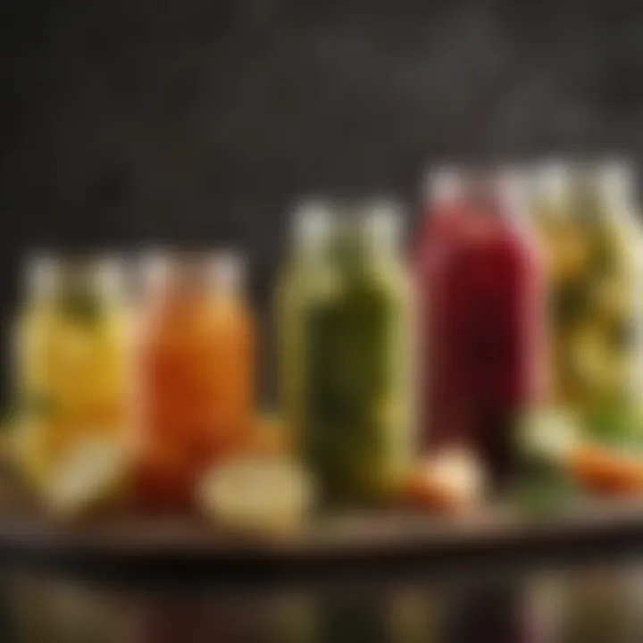 An array of finished pickling juices in different glass containers