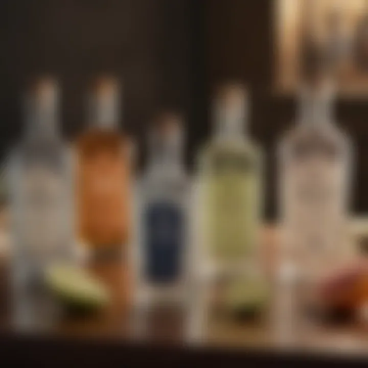A selection of gin bottles showcasing various flavors and botanicals