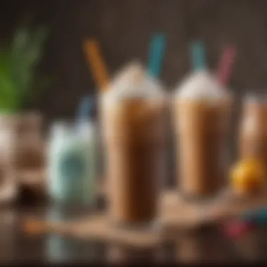 A stylish setup of iced coffee drinks with colorful straws