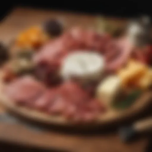 An elegant arrangement of cured meats and artisanal cheeses on a wooden board