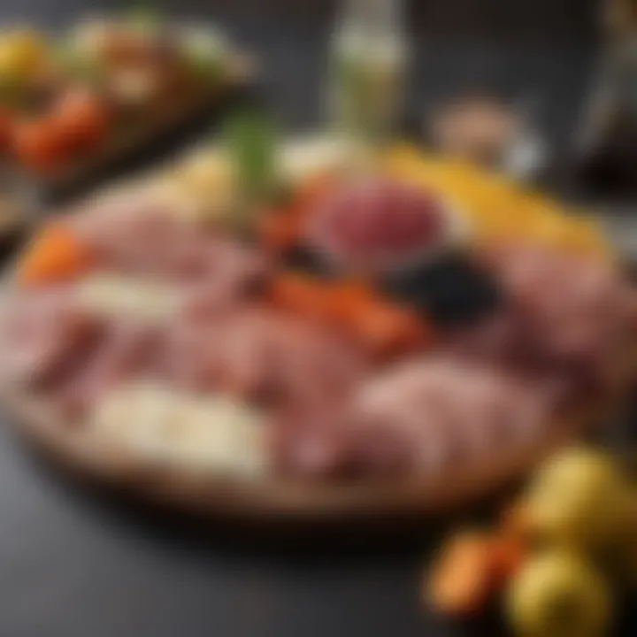 A seasonal charcuterie board featuring vibrant ingredients and garnishes