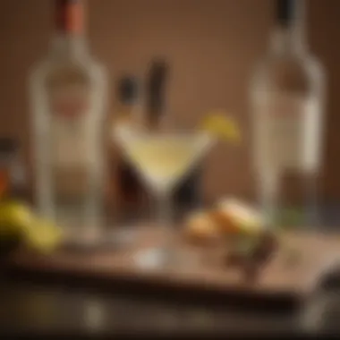 An elegant display of the ingredients needed for a dirty martini, including Tito's Handmade Vodka.