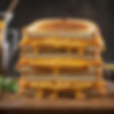 Perfectly Grilled Cheese Sandwich Golden brown grilled cheese sandwich with melted cheese oozing out