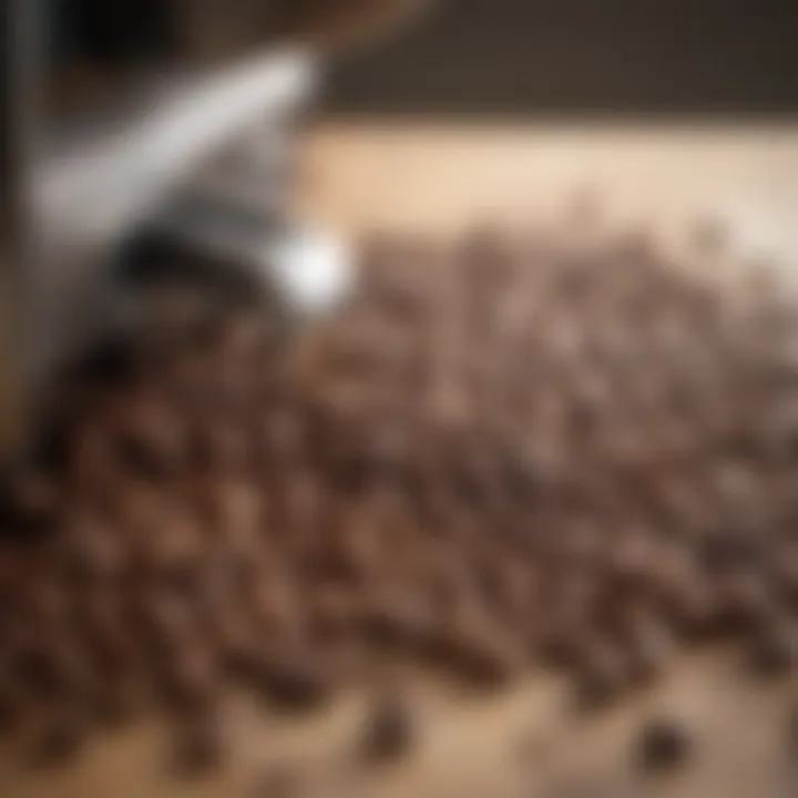 A close-up of coffee beans and a Mr. Coffee machine