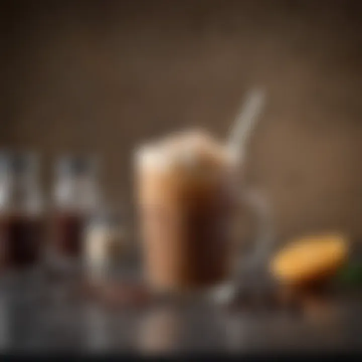 A beautiful arrangement of coffee ingredients including syrups and milk