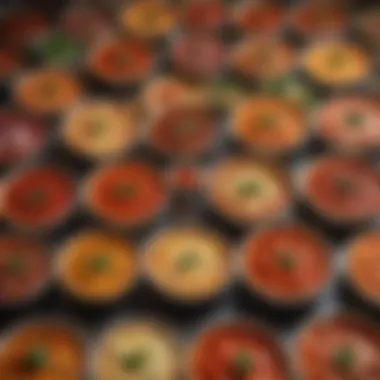 Explore Unique Pizza Sauce Variations A collection of different pizza sauce variations displayed in small bowls