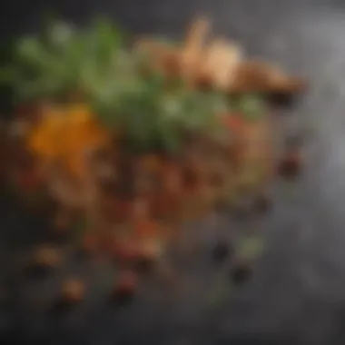 Harmonious Blend of Herbs and Spices Fresh herbs and dried spices arranged elegantly