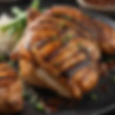 Grilled Chicken with Teriyaki Sauce Sliced grilled chicken drizzled with a rich teriyaki sauce, garnished with sesame seeds and green onions