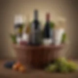 Elegant wine basket featuring assorted bottles and accessories