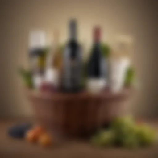 Elegant wine basket featuring assorted bottles and accessories