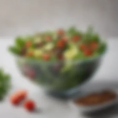 Elegant Salad Bowl with Leafy Greens An elegant presentation of a salad bowl overflowing with an array of leafy greens and toppings.