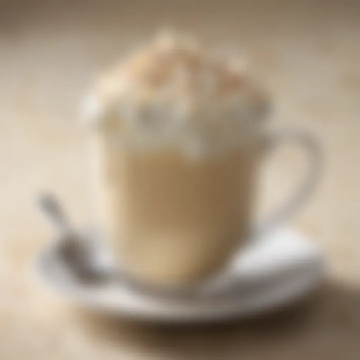 A beautifully crafted white chocolate mocha topped with whipped cream and drizzled with white chocolate.