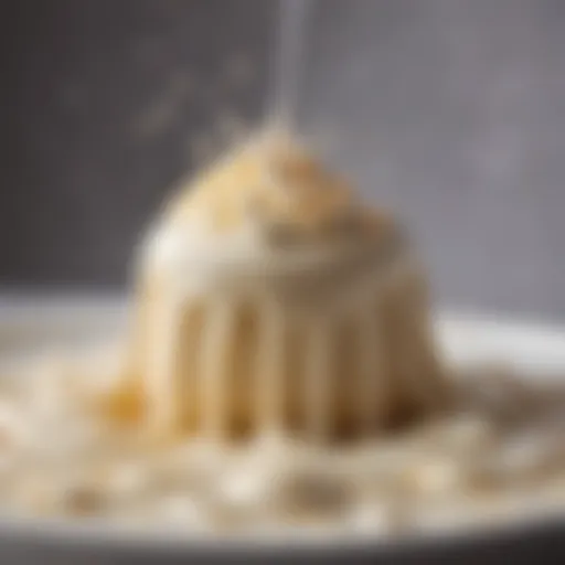 A close-up view of white chocolate melting in a bowl with steam rising.