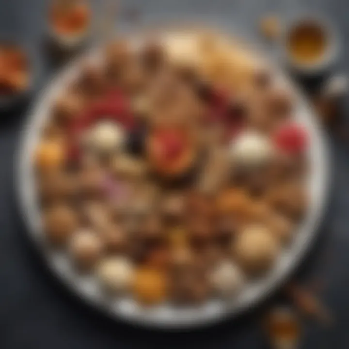 An assortment of gourmet treats arranged elegantly on a platter