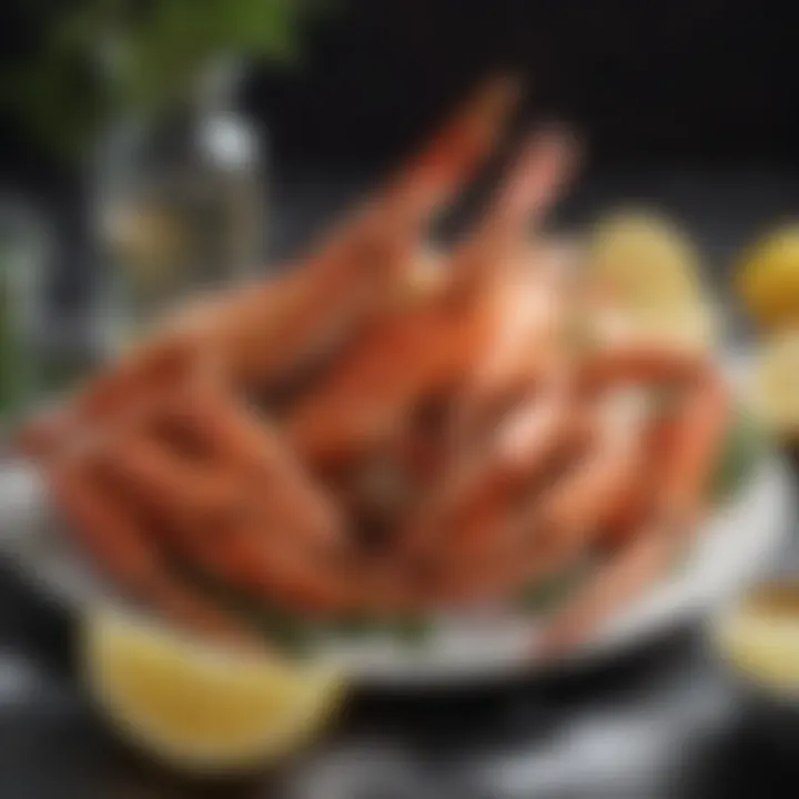 An elegant plate of perfectly cooked snow crab legs elegantly arranged with lemon wedges and herbs.