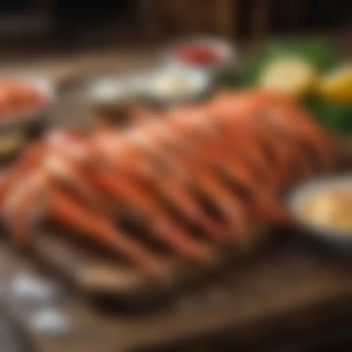 An artistic presentation of snow crab legs on a rustic wooden table, creating a warm and inviting dining atmosphere.