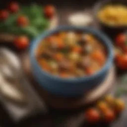 A vibrant bowl of hearty vegetable stew showcasing a variety of colorful ingredients