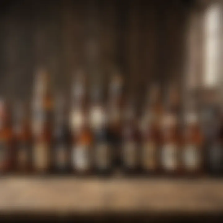 An assortment of unique Irish beers displayed on a rustic wooden table