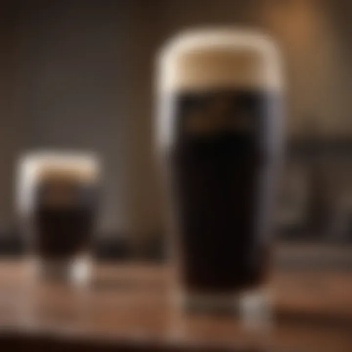 A close-up of a beautifully crafted pint of stout with rich foam