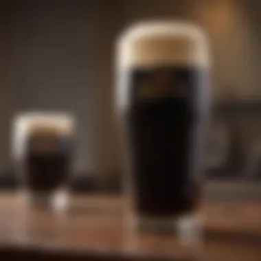Craftsmanship in Irish Stout A close-up of a beautifully crafted pint of stout with rich foam