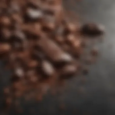 An artistic arrangement of dark chocolate pieces next to raw cocoa beans and a sprinkle of sea salt