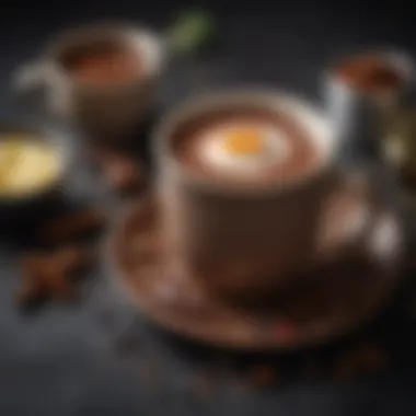 Exploring the Depths of Dark Hot Chocolate A serene setting with a cup of dark hot chocolate surrounded by spices and herbs, emphasizing its complexity