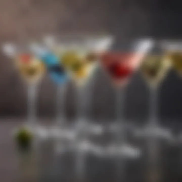 Diverse styles of martini glasses displayed