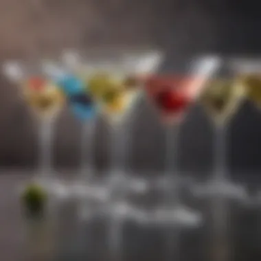 Diverse Martini Glass Styles Diverse styles of martini glasses displayed