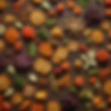 A close-up of various dehydrated vegetables laid out on a wooden surface, emphasizing their unique shapes.