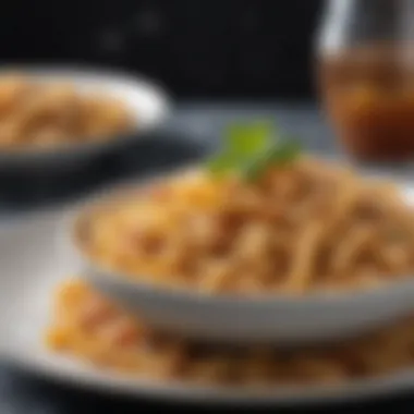 Delicious Pasta Dish after Freezing Delicious pasta dish served from a frozen state, steaming and fresh.