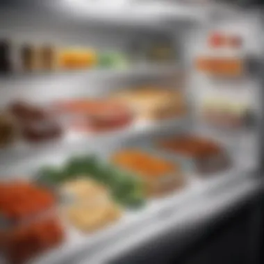 Organized Freezer with Prepared Dinners An organized freezer filled with labeled containers of prepared dinners.