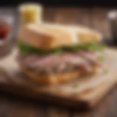 Indulge in a Perfectly Melted Tuna Delight A deliciously melted tuna sandwich on a rustic wooden table