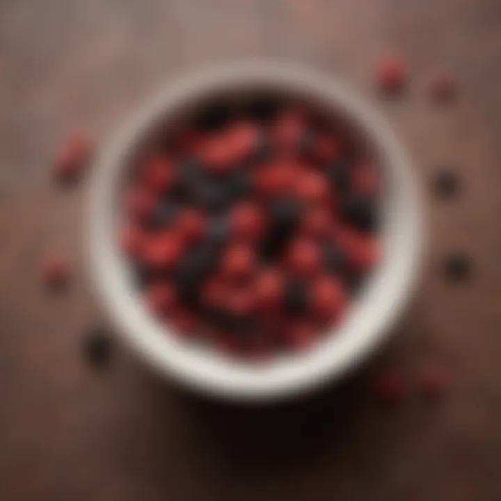 A bowl of dried berries arranged aesthetically, emphasizing their antioxidant properties.