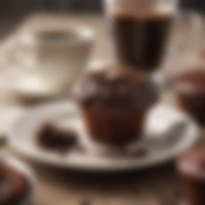 A steaming cup of coffee paired perfectly with a Dunkin' Donuts chocolate muffin.