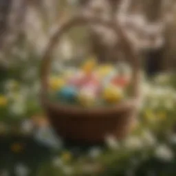 Easter basket hidden among spring flowers