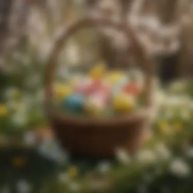 Easter Basket Among Blossoms Easter basket hidden among spring flowers