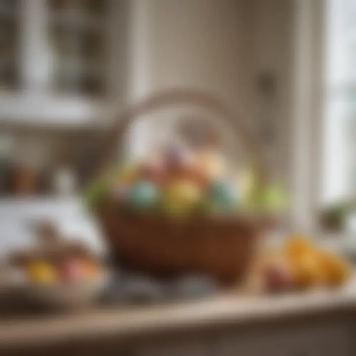 Easter basket nestled in decorative home decor