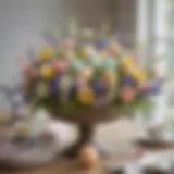 Elegant Easter centerpiece featuring pastel flowers and decorative eggs