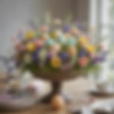 Charming Easter Centerpiece Elegant Easter centerpiece featuring pastel flowers and decorative eggs