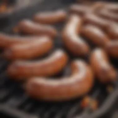 Sizzling Eckrich sausage on a grill