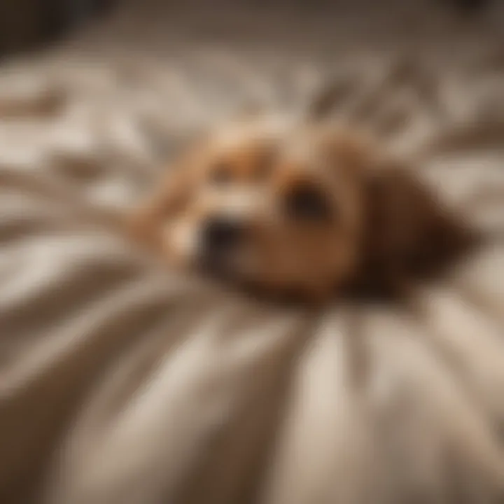 Close-up of dog hair on a comforter