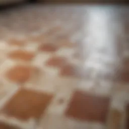 Close-up of a tile floor with grease stains